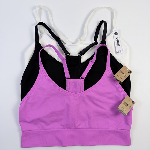 Pink Stitch Other - Lot of 3 Victoria's Secret PINK Soft Seamless Sports Bra Black-White-Pink L NWT